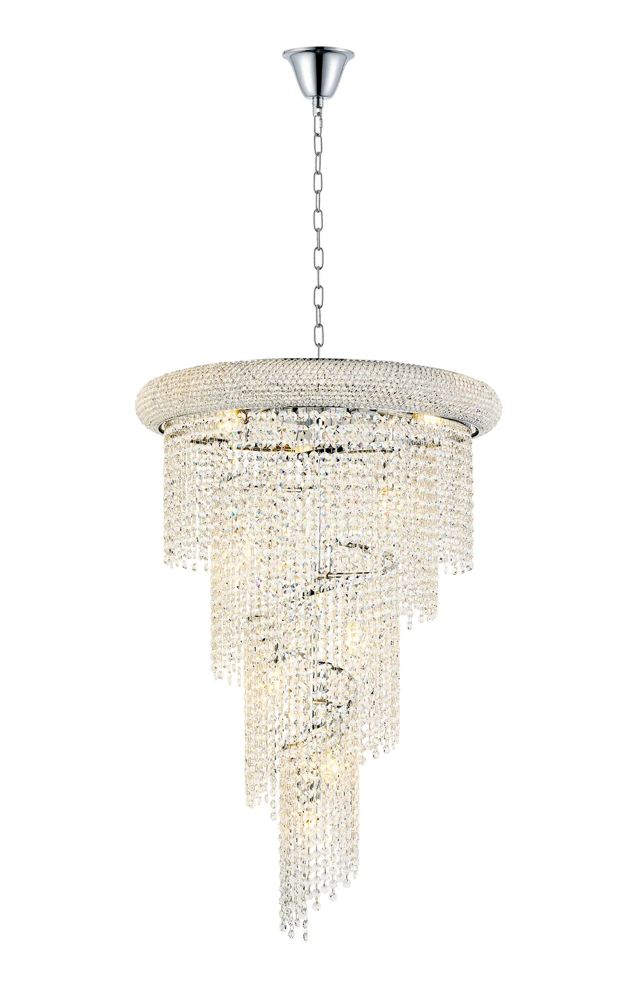 Alexandra Polished Chrome Crystal Ceiling Lights Diyas Statement Crystal Fittings